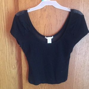 Black Scoop Neck Mesh Back Crop T-shirt✨